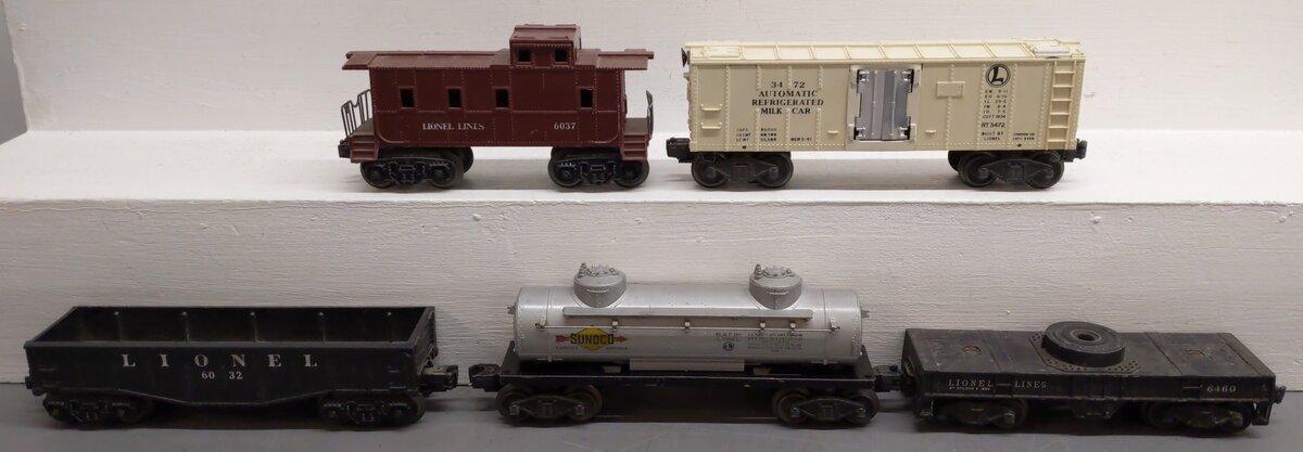 Lionel Vintage O Gauge Freight Cars: 6037, 6460, 6032, 6465, 3472 [5] VG