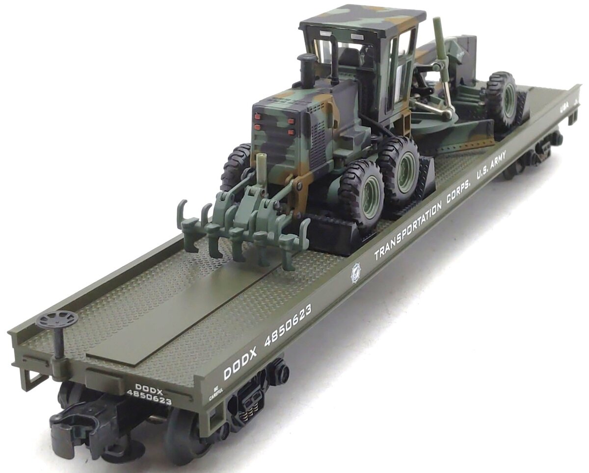 MTH 20-98380 O Gauge US Army Flatcar w/ Road Grader #4850623 LN