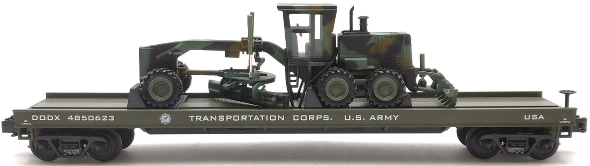 MTH 20-98380 O Gauge US Army Flatcar w/ Road Grader #4850623 LN