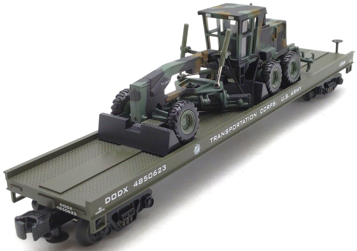 MTH 20-98380 O Gauge US Army Flatcar w/ Road Grader #4850623 LN