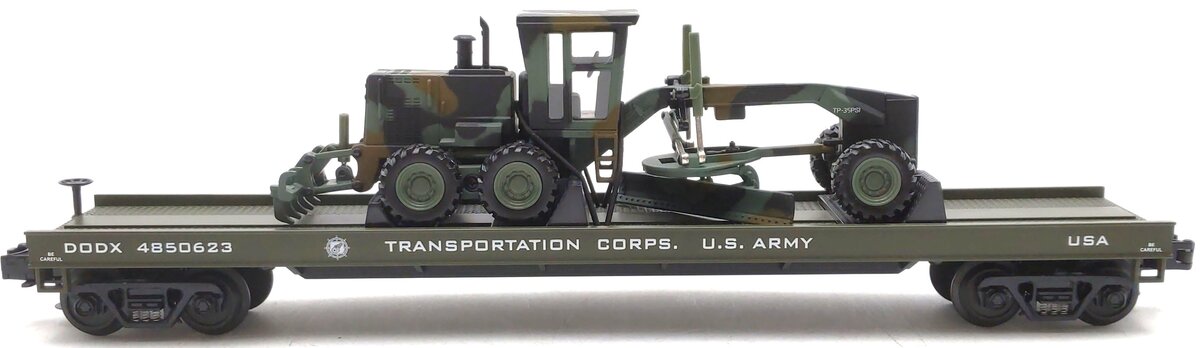 MTH 20-98380 O Gauge US Army Flatcar w/ Road Grader #4850623 LN