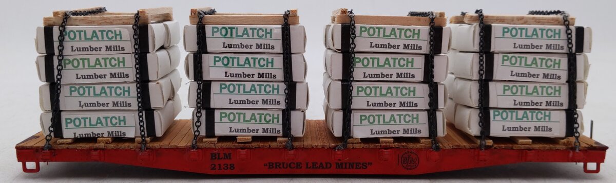 S-Helper S Gauge Custom Painted Bruce Lead Mines Flatcar #2138 w/ Lumber Load/Box