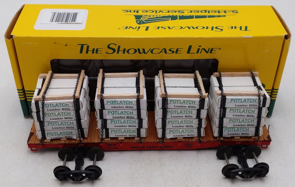 S-Helper S Gauge Custom Painted Bruce Lead Mines Flatcar #2138 w/ Lumber Load/Box