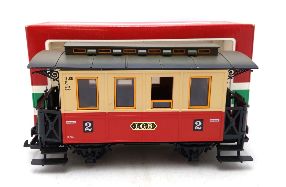 LGB 3011 G Scale LGB 2nd Class Red/Cream Passenger Coach Car EX/Box