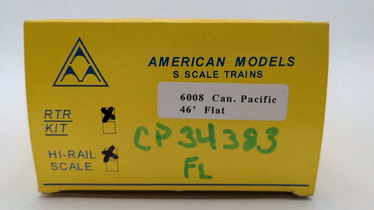 American Models 6008 S Scale Canadian Pacific Flat Car #34383 EX/Box