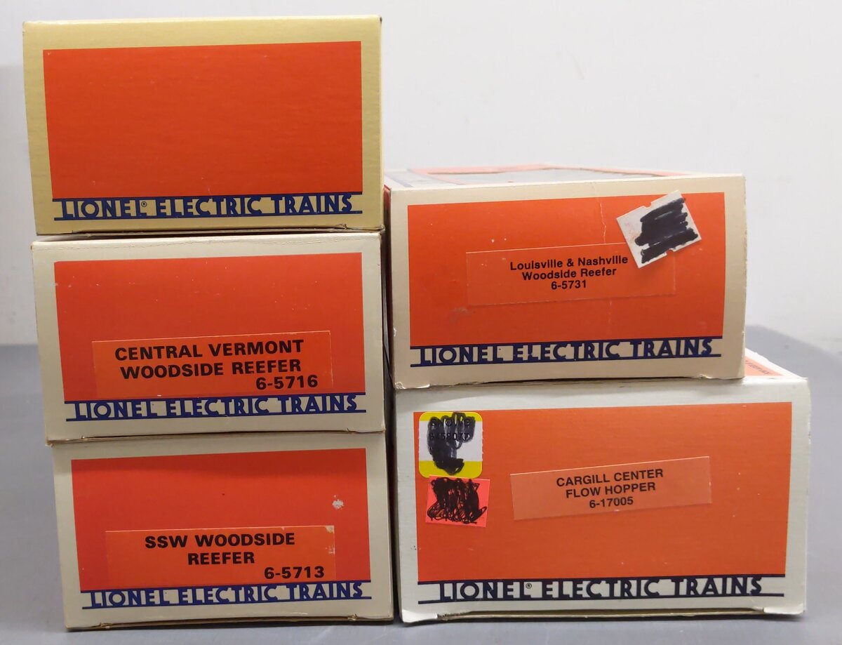 Lionel O Assorted Freight Cars 6-17005, 6-16125, 6-5716, 6-5713 6-5731 [5] EX/Box