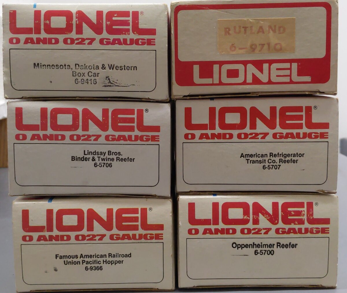 Lionel O Assorted Freight Cars: 6-9366, 5700, 9710, 5706, 5707, & 9416 [6] EX/Box