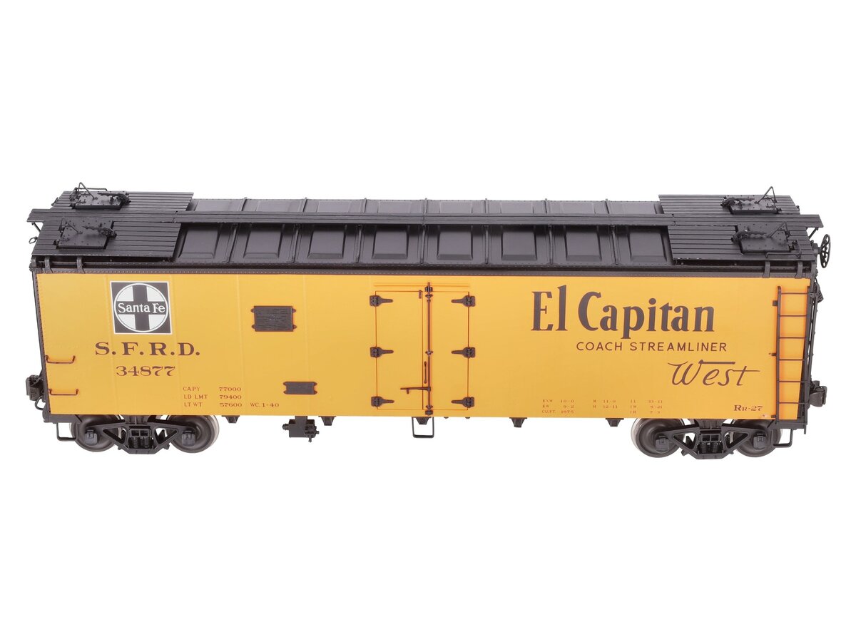 Samhongsa RR-27/33 G Scale BRASS Santa Fe "El Capitan" Reefer Car #34877 EX/Box