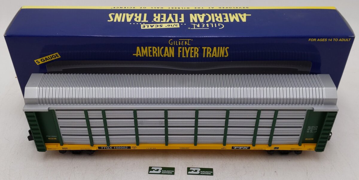 American Flyer 10919011 S Gauge AF Burlington Northern Autorack #158982 EX/Box