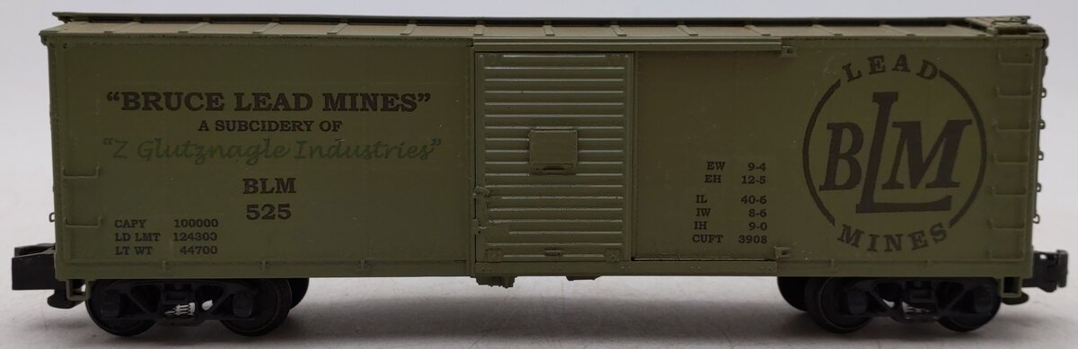 S Gauge Custom Painted Bruce Lead Mines Boxcar #525 (Hi-Rail)/Box
