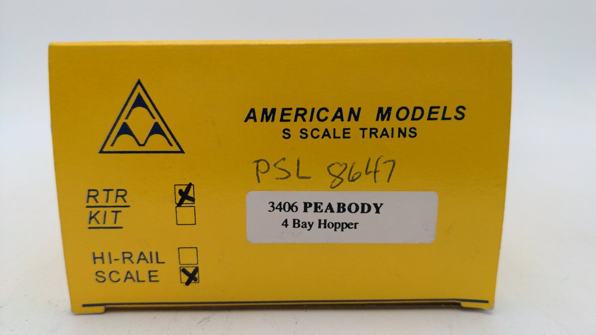 American Models 3406 S Scale Peabody 4-Bay Hopper #8647 EX/Box