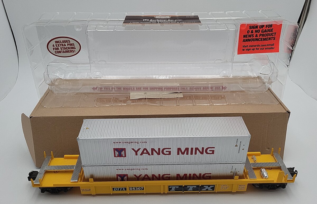 Menards 279-3688 O Gauge TTX Container Car with Two Containers #05307 EX/Box