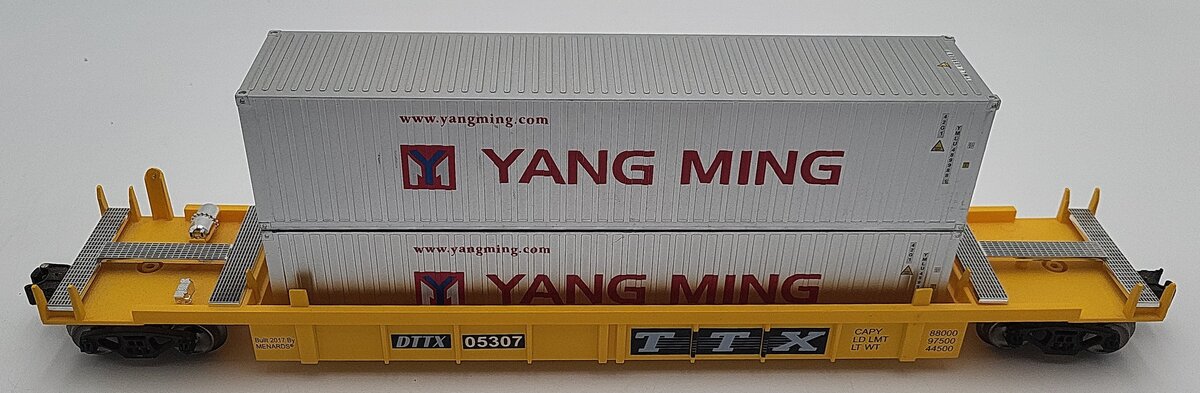 Menards 279-3688 O Gauge TTX Container Car with Two Containers #05307 EX/Box