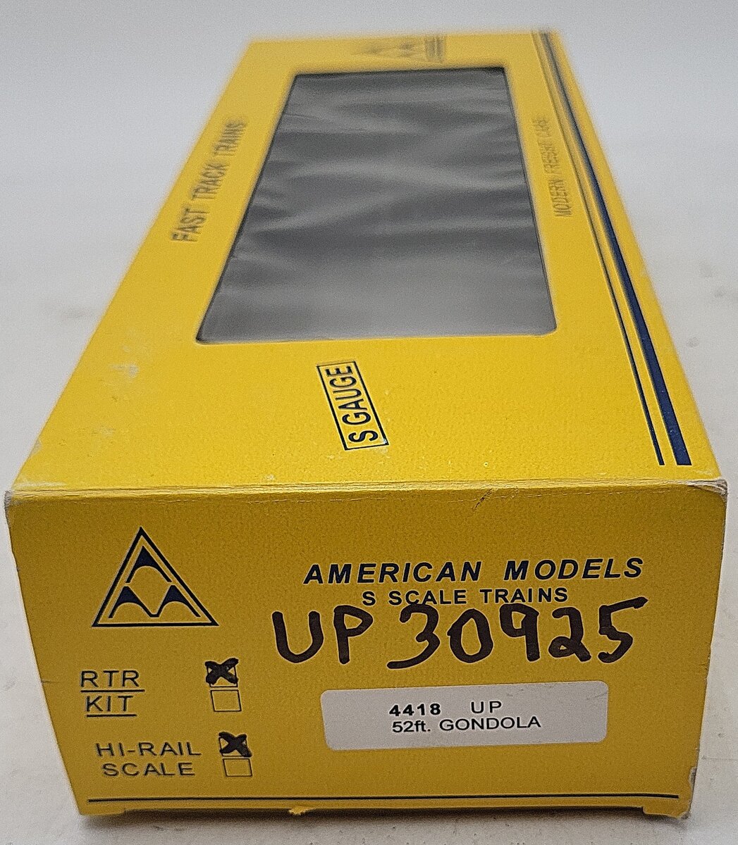 American Models 4418 S Scale (Hi-Rail) Union Pacific 52' Gondola #30925 VG/Box