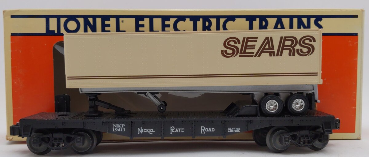 Lionel 6-19411 O Gauge Nickel Plate Road Flatcar w/Sears Trailer VG/Box