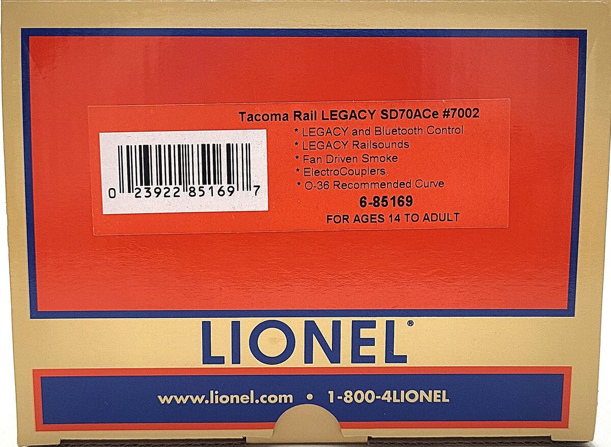 Lionel 6-85169 Tacoma Rail Legacy SD70ACe Diesel Locomotive Bluetooth #7002 EX/Box