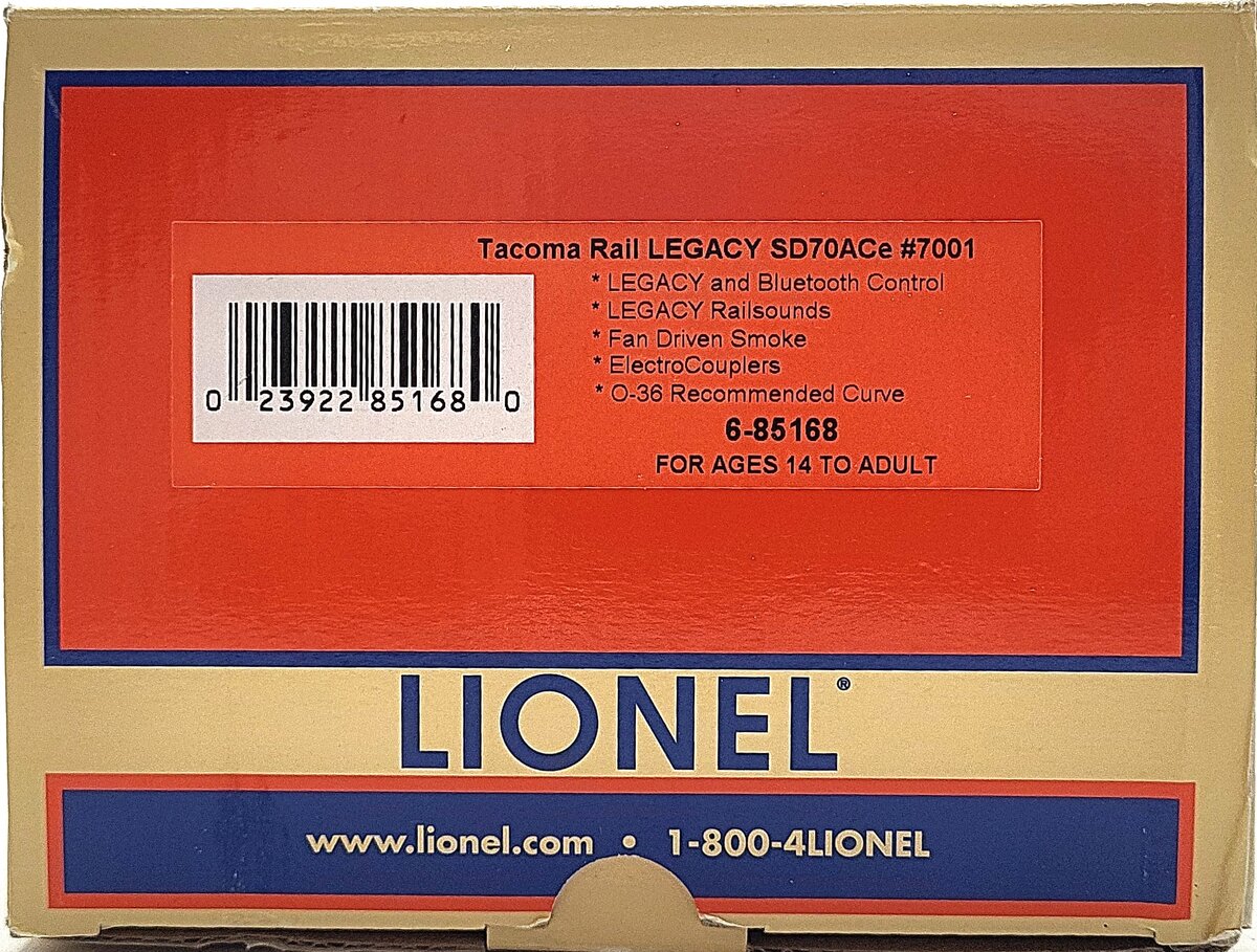 Lionel 6-85168 Tacoma Rail Legacy SD70ACe Diesel Locomotive Bluetooth #7001 EX/Box