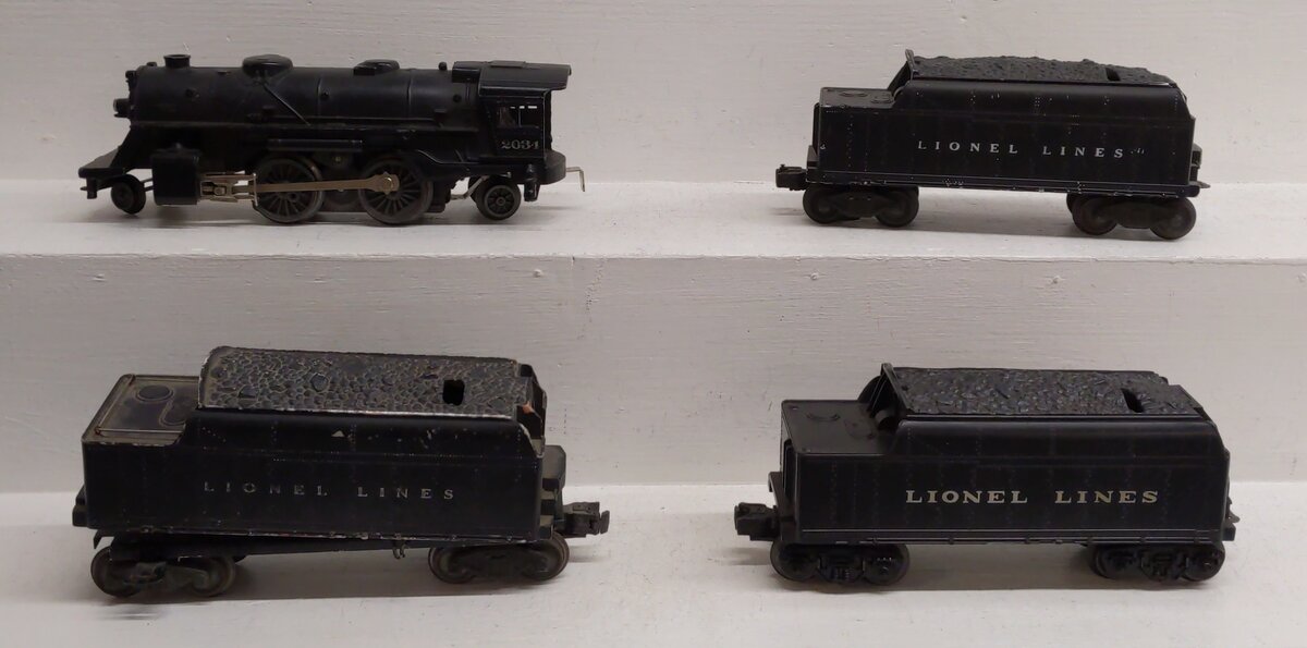 Lionel Vintage O 2-4-2 Steam Locomotive & Tenders: 2034, 6466, 6466W [4] VG