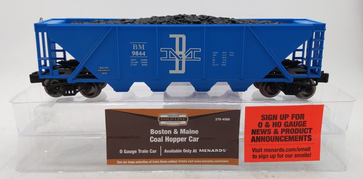 Menards 279-4580 O Gauge Boston & Maine 4-Bay Coal Hopper w/ Load EX/Box