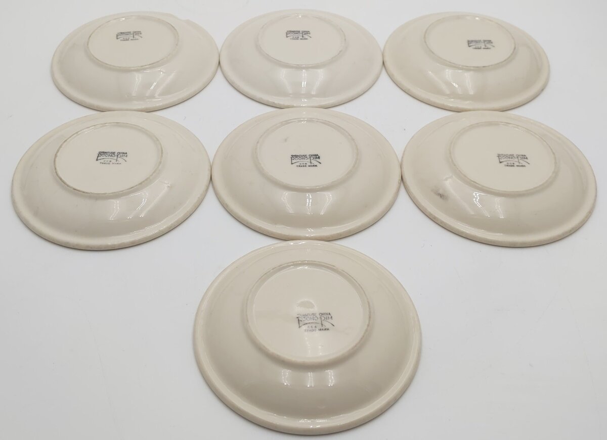 Syracuse China Rio Grande Prospector Pattern 5-3/8 Diameter Saucers (Set of 7) EX