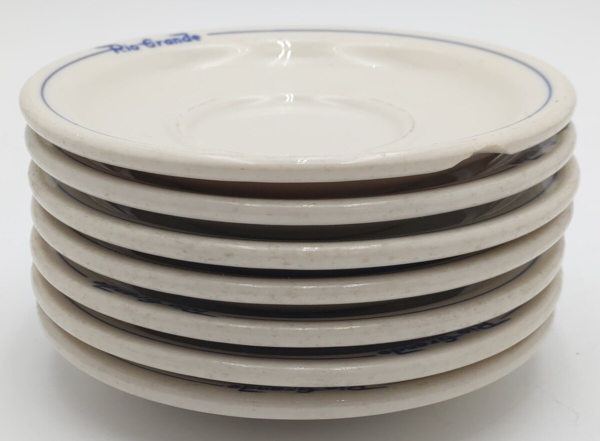 Syracuse China Rio Grande Prospector Pattern 5-3/8 Diameter Saucers (Set of 7) EX