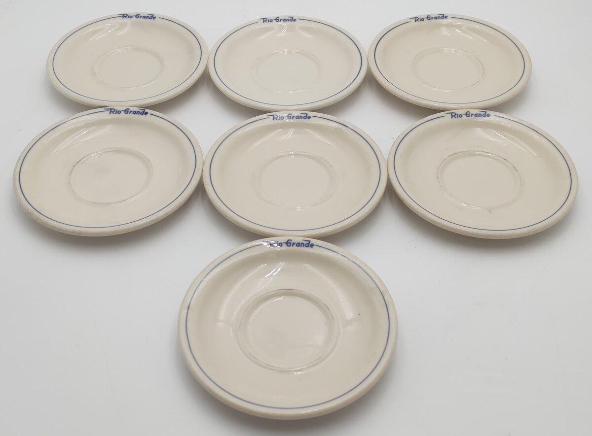 Syracuse China Rio Grande Prospector Pattern 5-3/8 Diameter Saucers (Set of 7) EX