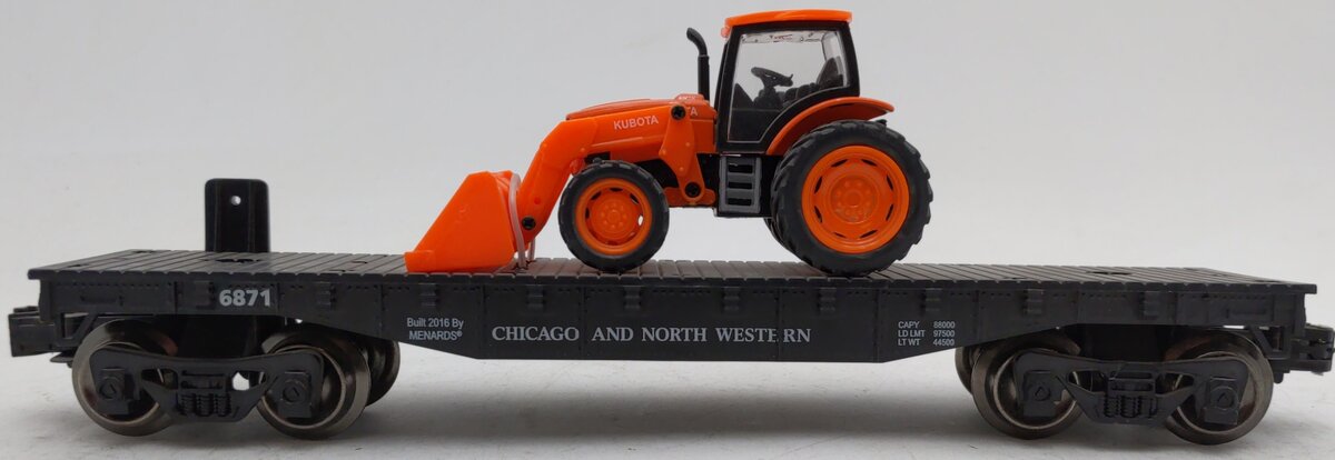 Menards 279-3186 O Gauge Chicago&North Western Flatcar with Kubota Tractor #6871 EX/Box