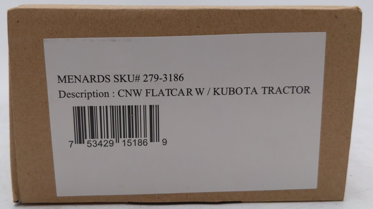 Menards 279-3186 O Chicago & North Western Flatcar with Kubota Tractor #10623 EX/Box