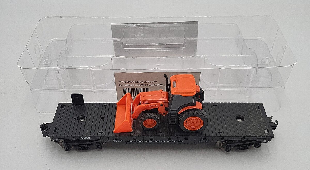 Menards 279-3186 O Gauge Chicago & North Western Flatcar w/ Kubota Tractor #9869 LN/Box