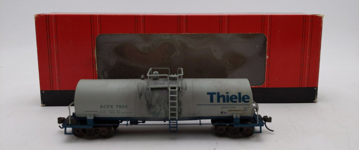 Atlas 1708-1 HO Scale Thiele ACFX Kaolin Tank Car #79114 Weathered EX/Box