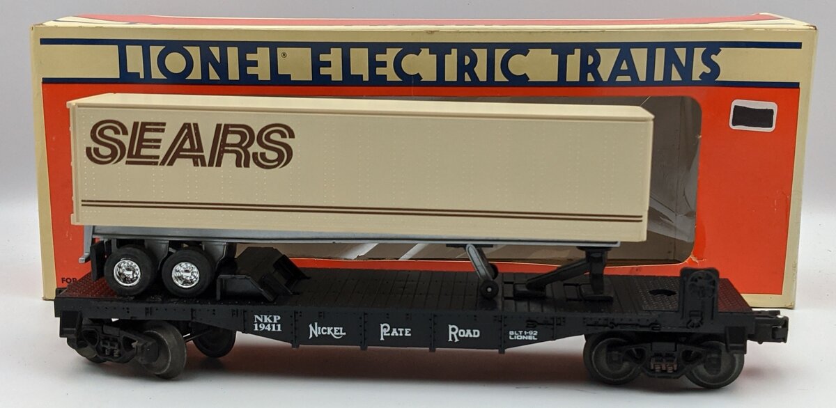 Lionel 6-19411 O Gauge Nickel Plate Road Flatcar w/Sears Trailer EX/Box