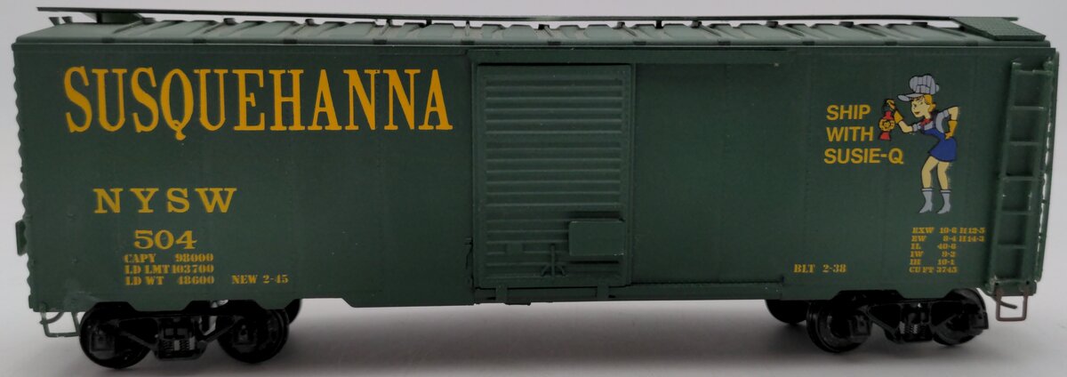 American Models 1136 S Scale (Hi-Rail) Susie Q 40' Boxcar #521 VG