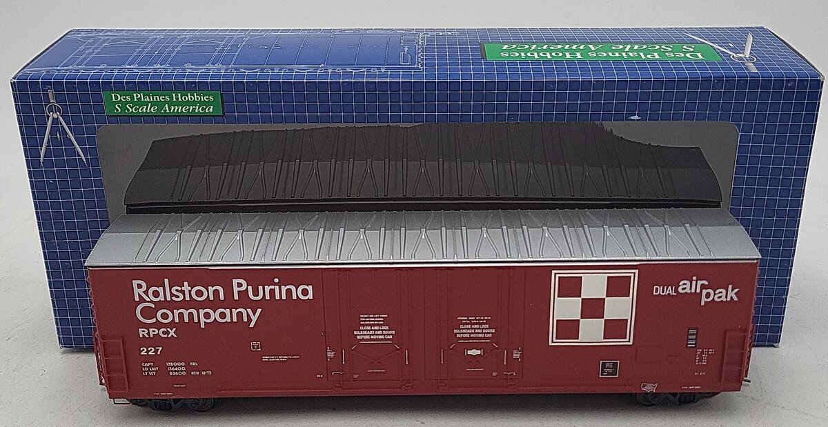 Des Plaines Hobbies SSA18034 S Scale Ralston Purina Insulated Boxcar #227 LN/Box