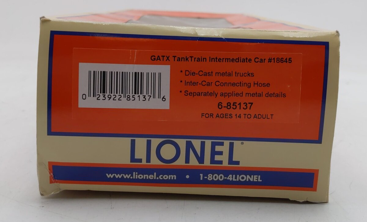 Lionel 6-85137 O Tank Train Car White #18645 EX/Box