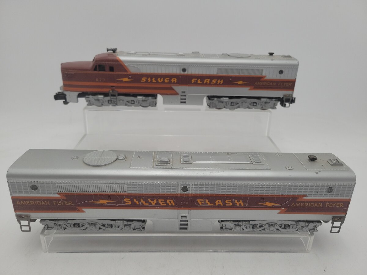 American Flyer 477 & 478 Vintage S Silver Flash PAB Diesel Locomotive Set VG