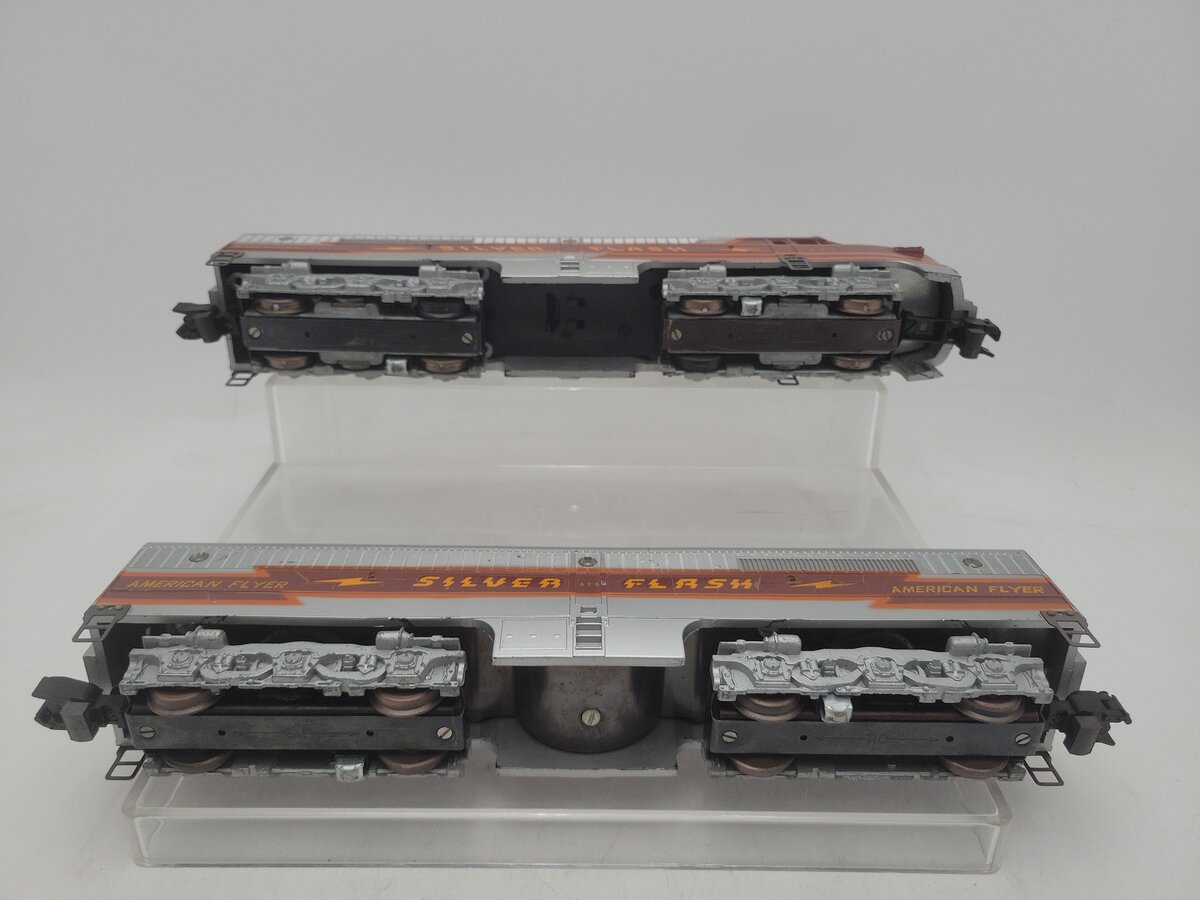 American Flyer 477 & 478 Vintage S Silver Flash PAB Diesel Locomotive Set VG