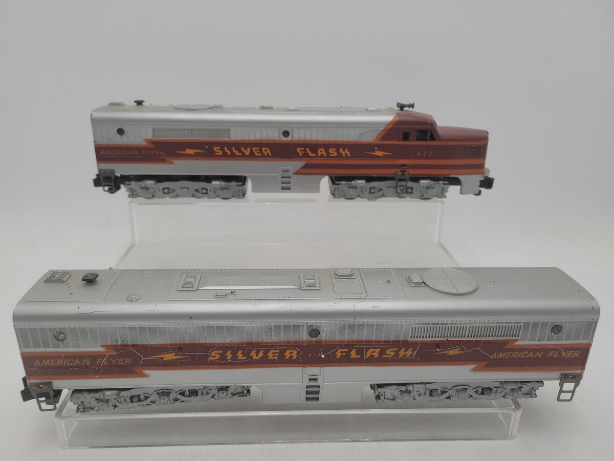 American Flyer 477 & 478 Vintage S Silver Flash PAB Diesel Locomotive Set VG