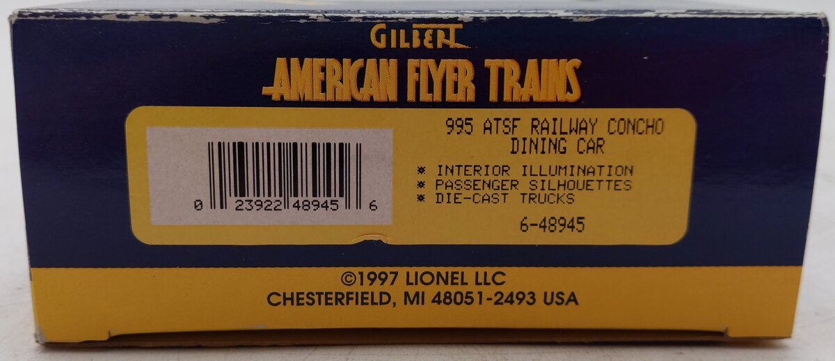 American Flyer 6-48945 S Scale ATSF Railway Concho Dining Car EX/Box
