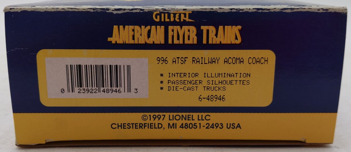 American Flyer 6-48946 S Scale Acoma Streamlined Passenger Car #996 EX/Box