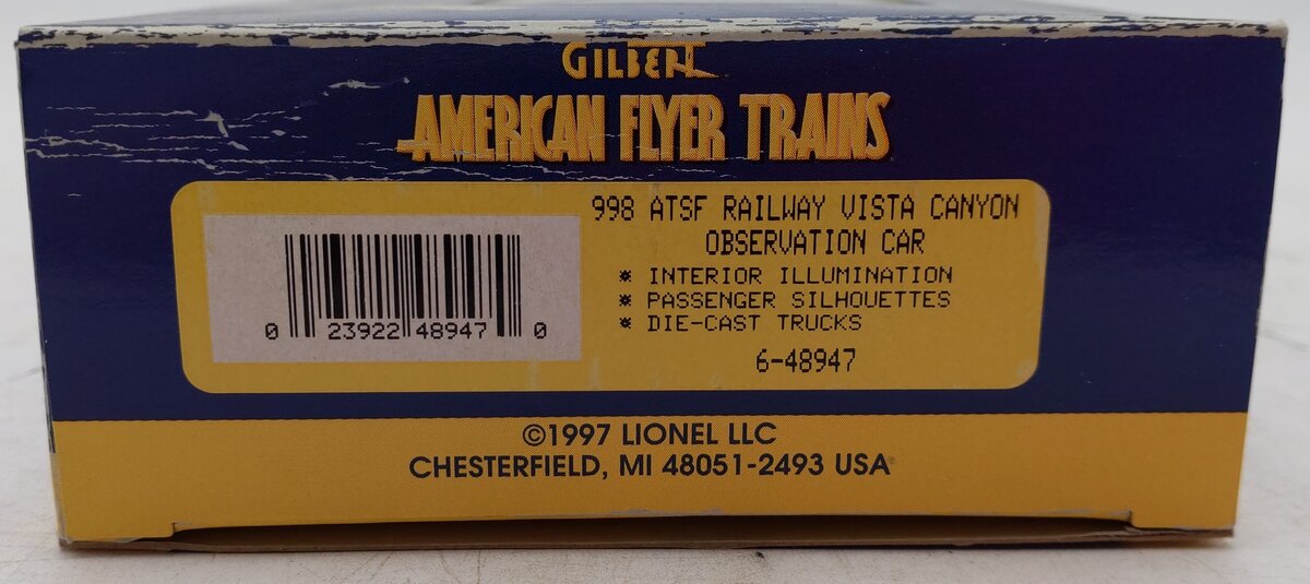 American Flyer 6-48947 S Gauge Santa Fe Streamlined Vista Canyon Observation Car EX/Box