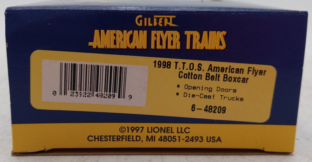 American Flyer 6-48209 S Scale T.T.O.S. 1998 Cotton Belt Boxcar EX/Box
