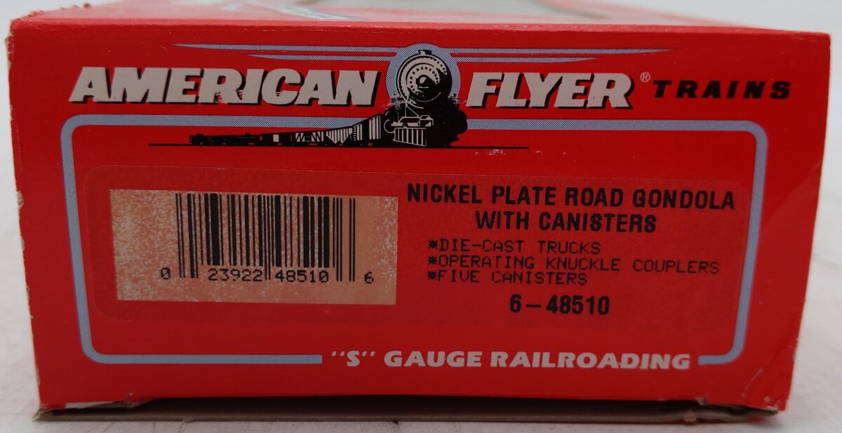 American Flyer 6-48510 S Scale Nickel Plate Road Gondola with Canisters #48510 EX/Box