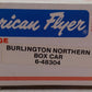 American Flyer 6-48304 S Gauge Burlington Northern Boxcar #48304 VG/Box