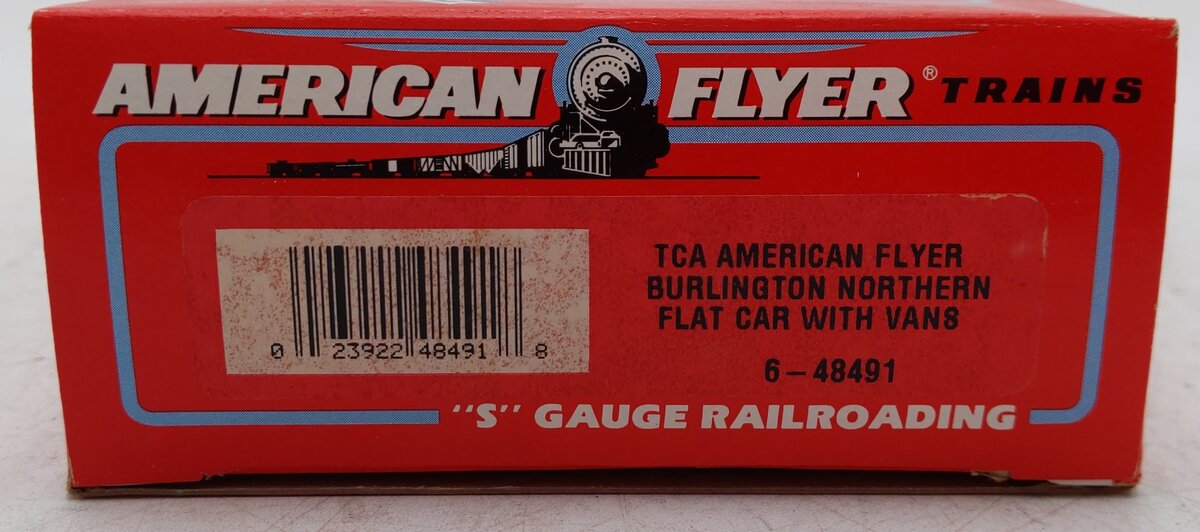 American Flyer 6-48491 S Scale Burlington Northern TCA Flatcar w/BN Trailer load EX/Box