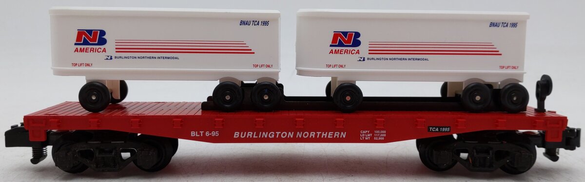 American Flyer 6-48491 S Scale Burlington Northern TCA Flatcar w/BN Trailer load EX/Box