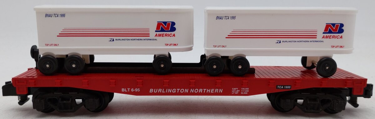 American Flyer 6-48491 S Scale Burlington Northern TCA Flatcar w/BN Trailer load EX/Box