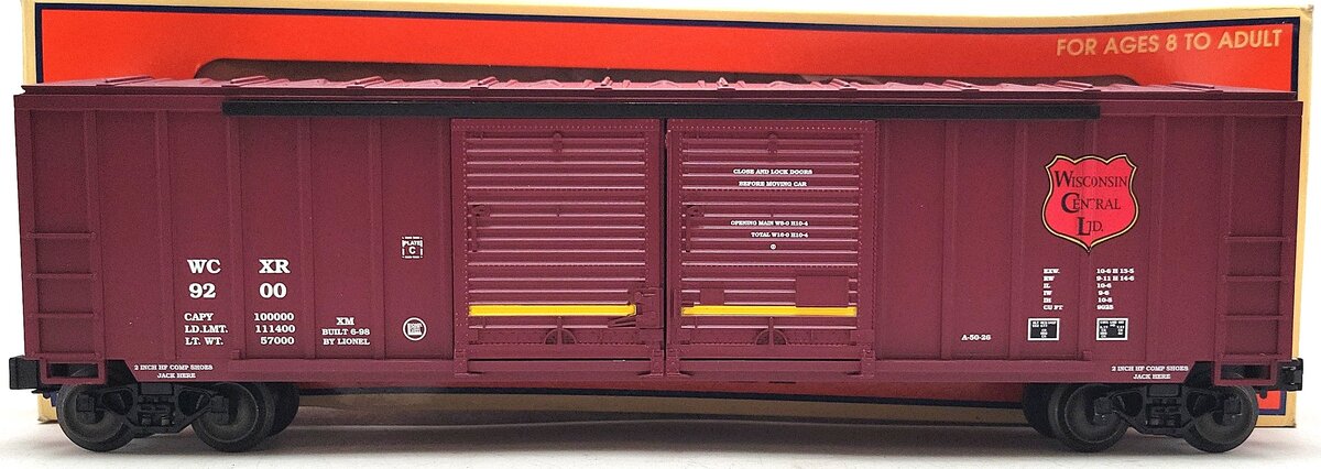 Lionel 6-17231 O Gauge Wisconsin Central Double Door Boxcar #9200 LN/Box