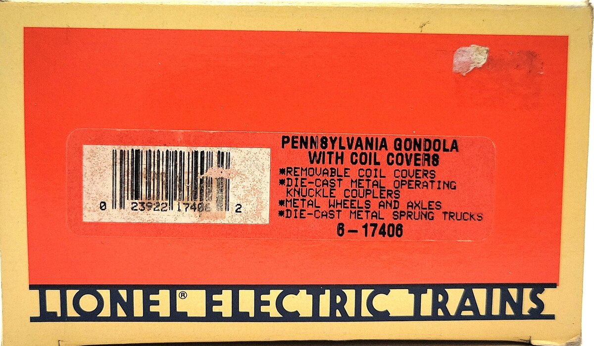 Lionel 6-17406 O Gauge Pennsylvania Gondola W/ Coil Covers #385405 VG/Box