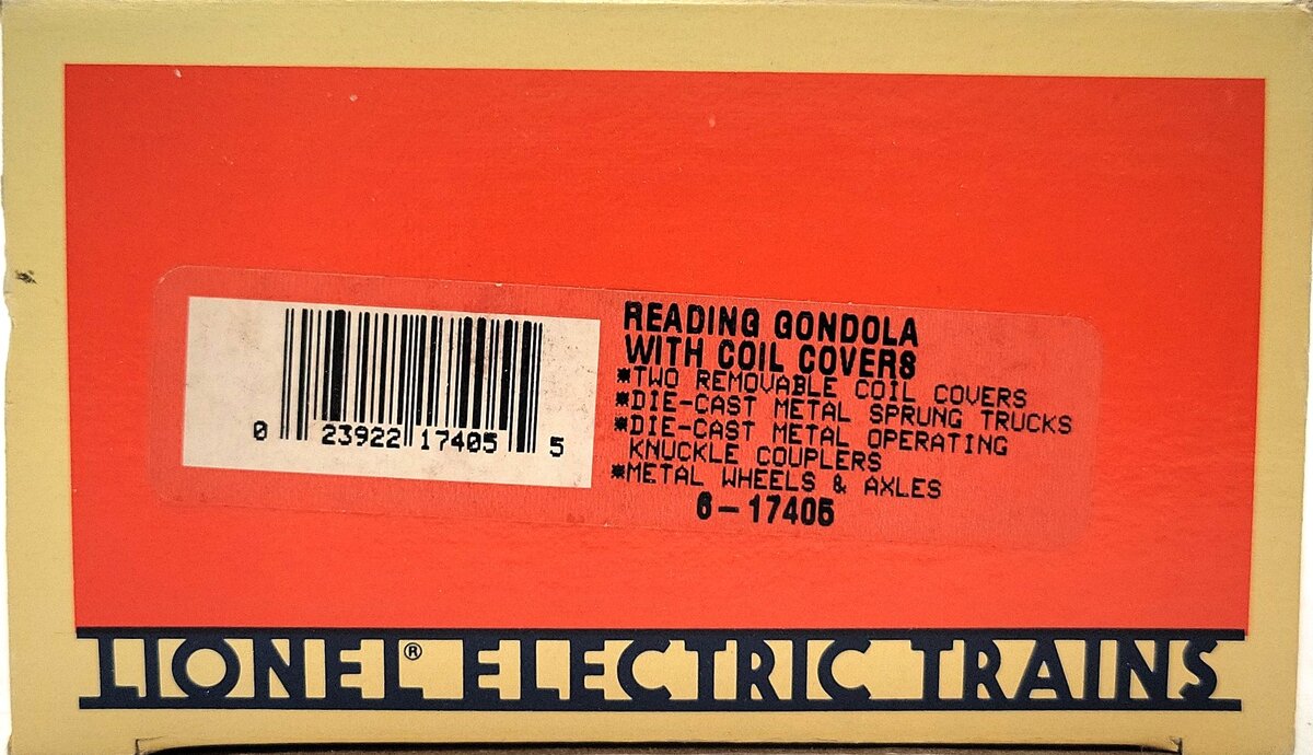 Lionel 6-17405 O Gauge Reading Gondola with Coil Covers #24876 VG/Box