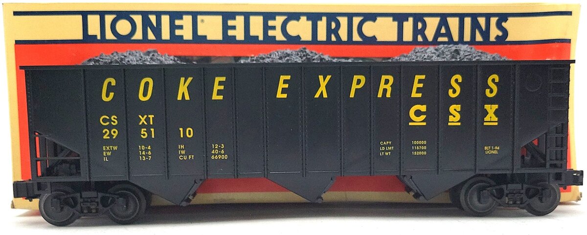 Lionel 6-17120 O Gauge CSX 3-Bay Hopper with Coal Load LN/Box
